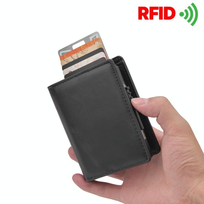 Rfid Blocking Short Wallet With Automatic Pop Up - Black