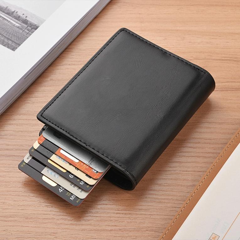 Rfid Blocking Short Wallet With Automatic Pop Up - Black
