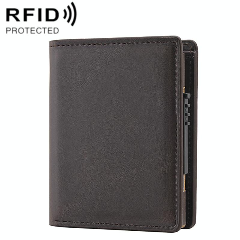 Rfid Blocking Short Wallet With Automatic Pop Up - Dark Brown