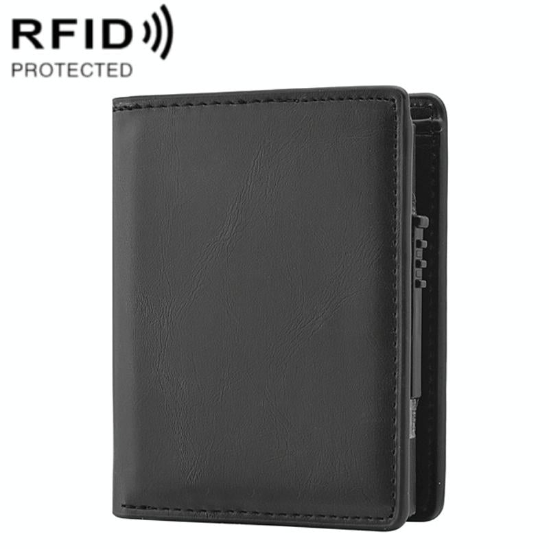 Rfid Blocking Short Wallet With Automatic Pop Up - Dark Brown