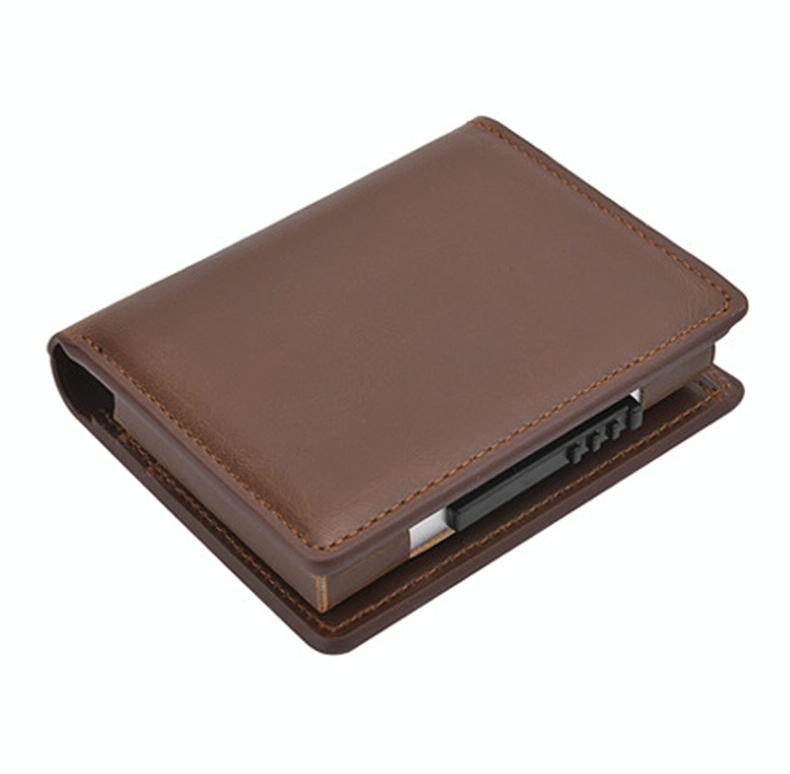 Rfid Blocking Short Wallet With Automatic Pop Up - Dark Brown